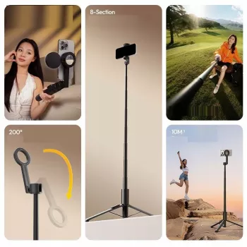 ULANZI SK27 2-in-1 Selfie Stick Tripod ar MagSafe magnētisko stiprinājumu, 165cm pagarinājums, Bluetooth tālvadība, Melns