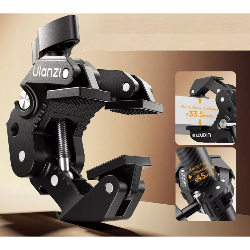 ULANZI EA03 Super Clamp Crab Clamp ar 1/4 inch vītni un Cold Shoe stiprinājumu Magic Arm