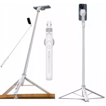 Ulanzi TT88 Selfie Stick Tripod ar Bluetooth tālvadību un aizpildījuma gaismu, balts