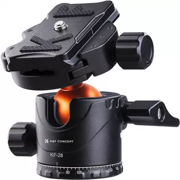 K&F Concept BH-28L Lodveida Galva, 10kg Slodze, 28mm Lode, Arca-Swiss, Melna