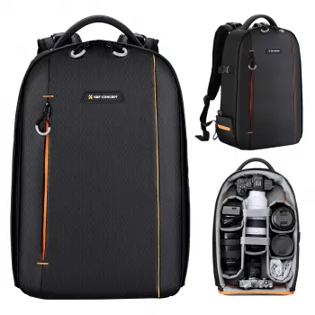 K&F Concept KF13.140 Liela DSLR kameras mugursoma 2 kamerām, 6-8 objektīviem, 15.6 collu klēpjdatoram, Melna