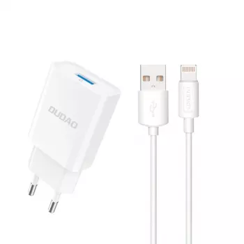 Dudao A4EU Adapter 10W 1xUSB-A ar USB-A uz Lightning kabeli (1m) - Balts