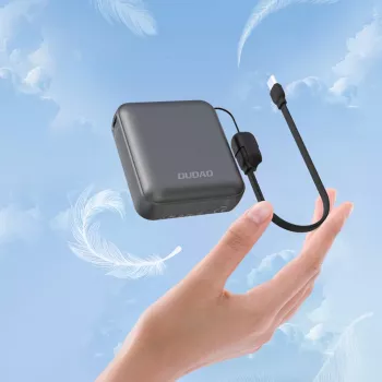 Dudao K22+ Ultra-Compact Power Bank 10000mAh 22.5W USB-C ar Lanyard/Kabeli - Pelēks