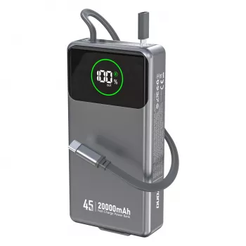 Powerbank Dudao K31 Pro 45W 20000mAh ar iebūvētu ievelkamu USB-C kabeli - Pelēks