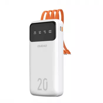 Dudao K6Pro+ Power Bank 20000mAh ar 4 iebūvētiem kabeļiem USB-C, Micro USB, Lightning, USB-A (Input) - Balts