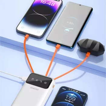 Dudao K6Pro+ Power Bank 20000mAh ar 4 iebūvētiem kabeļiem USB-C, Micro USB, Lightning, USB-A (Input) - Balts