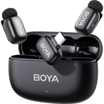 BOYA mini 2-02 bezvadu mikrofonu sistēma 2.4GHz USB-C - Melns