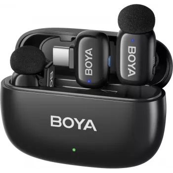 BOYA mini 2-02 bezvadu mikrofonu sistēma 2.4GHz USB-C - Melns