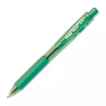 Pentel WOW! lodīšu pildspalva ar zaļu tinti, 1.0 mm, vidējs gals, caurspīdīgs korpuss ar zaļiem akcentiem