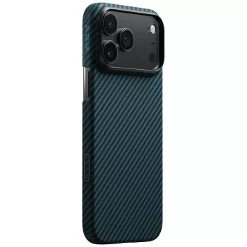 PITAKA Ultra-Slim MagSafe Case for iPhone 17 Pro Max, Black/Blue Twill Weave Aramid Fiber
