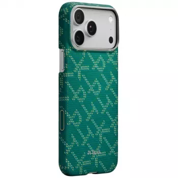 PITAKA Ultra-Slim Monogram Macīgais Macītis iPhone 17 Pro Max, Zeltaini Zaļš