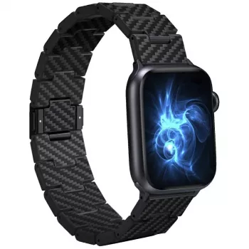 PITAKA Carbon Fiber Link Band Retro Apple Watch 42/44/45/49mm Melni Pelēks