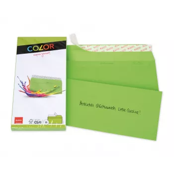 ELCO Color aploksne C5/6 (114 x 229 mm), bez lodziņa, pašlīmējoša, 100 g/m², intensīvi zaļa, 25 gab. (74617.62)