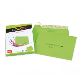 ELCO Color aploksne C5 (162 x 229 mm), bez lodziņa, pašlīmējoša, 100 g/m², zaļa, 25 gab. (74618.62)
