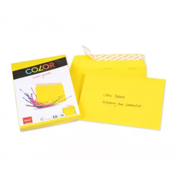 ELCO Color aploksne C5 (162 x 229 mm), bez lodziņa, pašlīmējoša, 100 g/m², dzeltena, 25 gab. (74618.72)