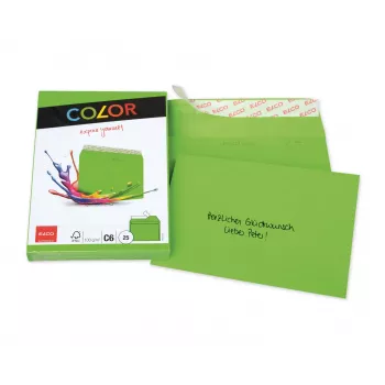 ELCO Color aploksne C6 (114 x 162 mm), bez lodziņa, pašlīmējoša, 100 g/m², zaļa, 25 gab. (74634.62)