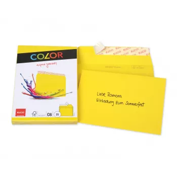 ELCO Color aploksne C6 (114 x 162 mm), bez lodziņa, pašlīmējoša, 100 g/m², dzeltena, 25 gab. (74634.72)
