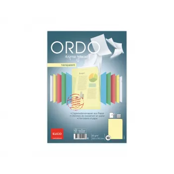 ELCO Ordo Transparent dokumentu mape A4, 220 x 310 mm, 80 g/m², dzeltena, 10 gab. (73696.74)