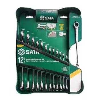 SATA 13-Daļu Dubultā Sprūdrata Kombinācijas Uzgriežņu Atslēgu Komplekts ar X-Beam Dizainu, Metriskās, 8-21 mm, Hroma Vanādija Tērauds, Formētā Korpuss