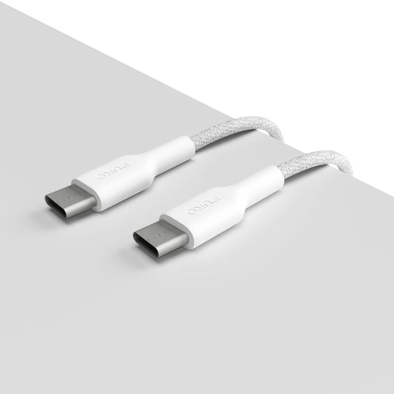 PURO Fabric Heavy Duty Braided USB-C to USB-C kabelis 1.2m Balts