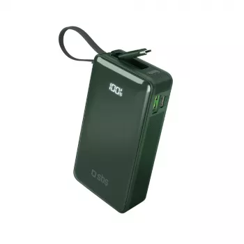 SBS Power Bank 10000 mAh ar iebūvētu USB-C kabeli Zaļš