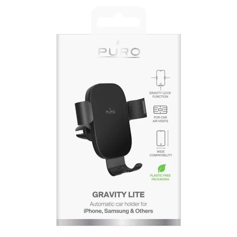 Puro Gravity Air Vent Car Phone Holder - Universal Smartphone Mount - Black