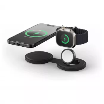 Satechi OntheGo 2-in-1 Wireless Charger ar Qi2, Melns, 15W, ST-QTG21K