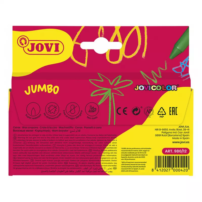 Jovi Wax Crayons Jumbo Assorted 12 Pack