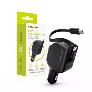 Mobile Origin 90W Car Charger CA22 USB-C+USB-A ar 2x 60cm kabeļiem