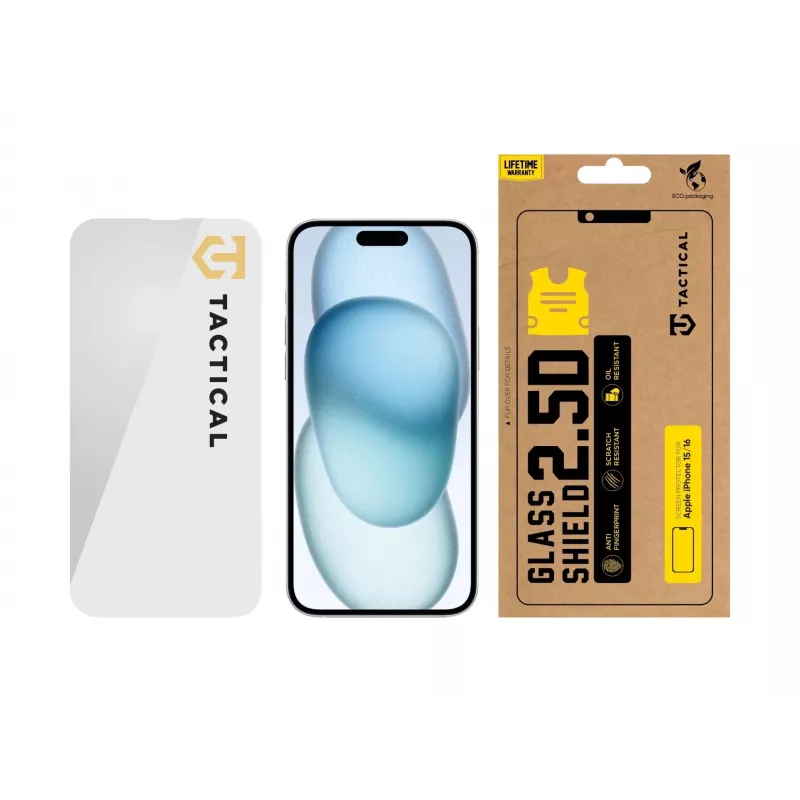 Tactical Glass Shield 2.5D iPhone 15/16 Caurspīdīgs