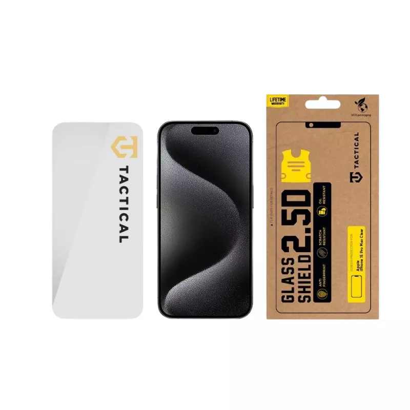 Tactical Glass Shield 2.5D iPhone 15 Pro Caurspīdīgs