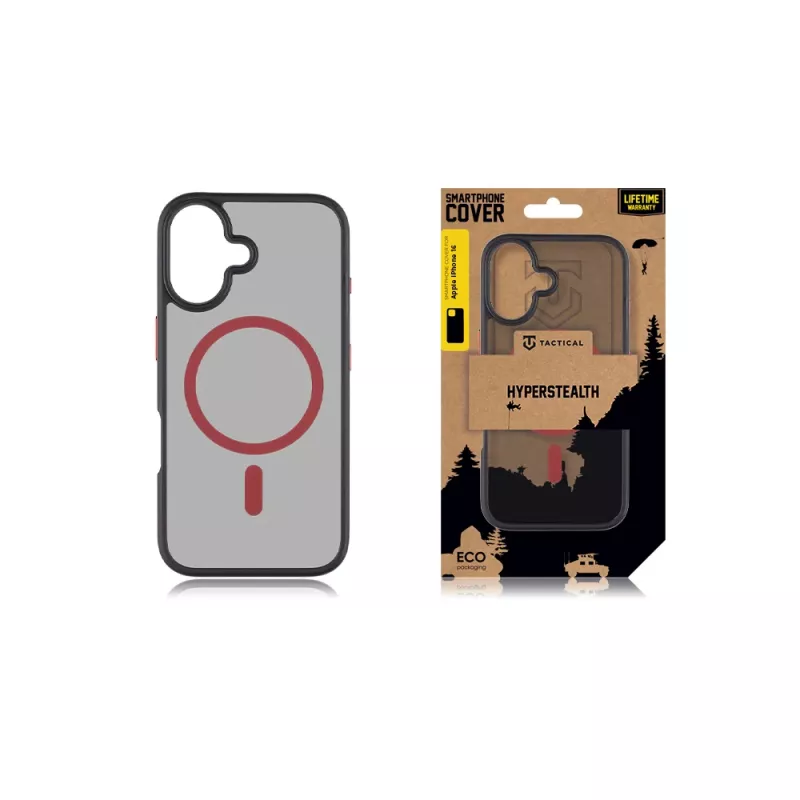 Taktiskais aizmugurējais vāciņš MagForce Hyperstealth 2.0 iPhone 16, melns/sarkans