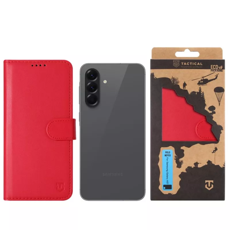 Tactisks grāmatas vāks Field Notes Galaxy A57 sarkans