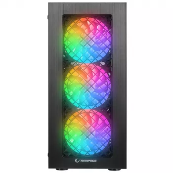 Rampage PLAID V1 Mid Tower PC Case with Tempered Glass Window, 4x 120mm RGB Fans, Black