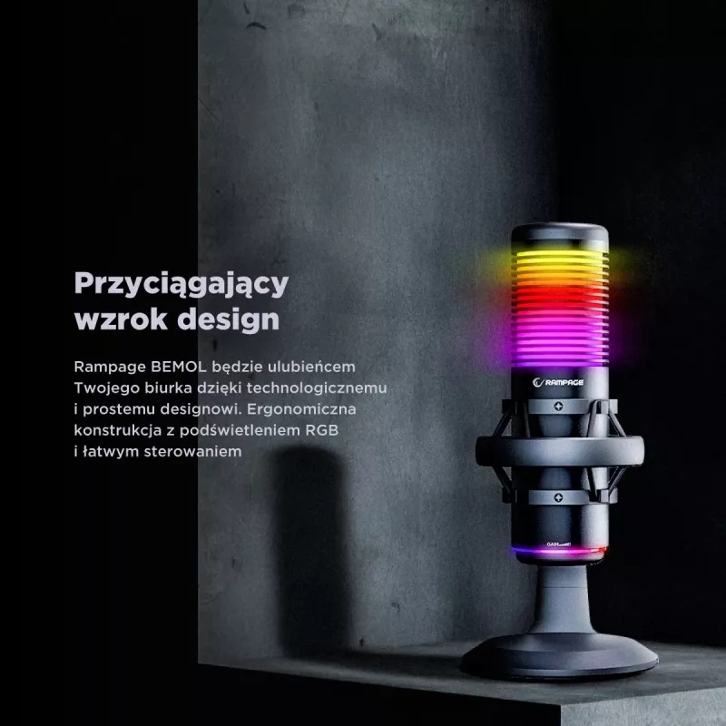 Rampage Bemol RGB USB-C spēļu mikrofons, melns