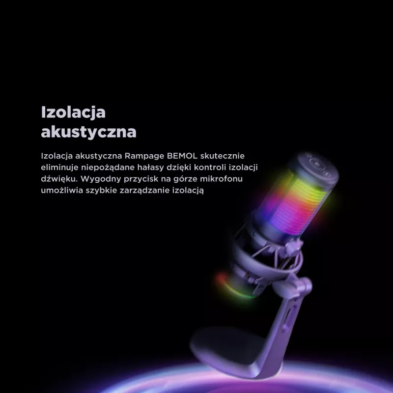 Rampage Bemol RGB USB-C spēļu mikrofons, melns