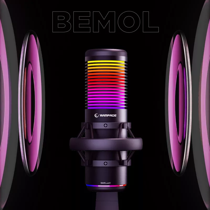 Rampage Bemol RGB USB-C spēļu mikrofons, melns
