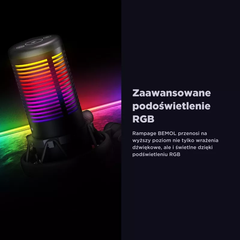 Rampage Bemol RGB USB-C spēļu mikrofons, melns