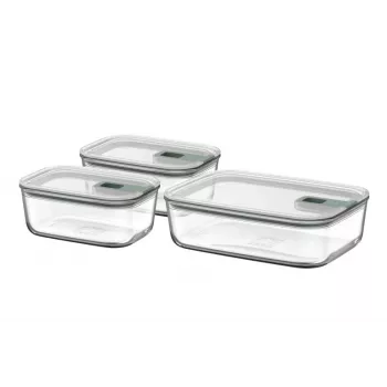 MEPAL EasyClip Food Storage Container Set, Nordic Green, 3 Pieces (2x 0.7 L, 1x 1.5 L)