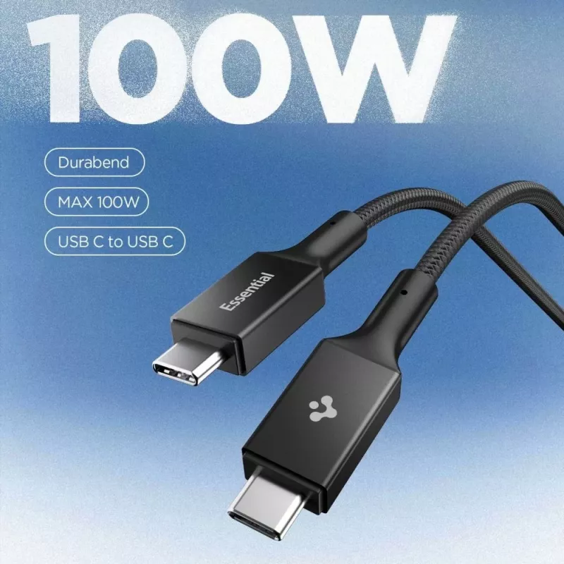Spigen EB10010CC Essential USB-C to USB-C kabelis 100W 1m Melns