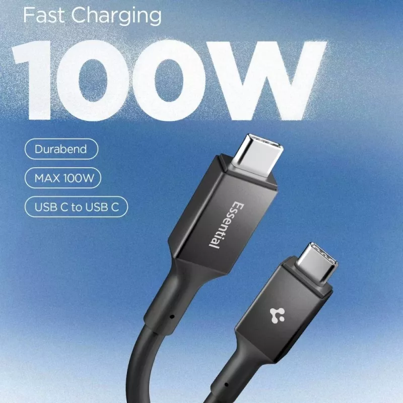 SPIGEN EB10020CC Essential USB-C to USB-C kabelis 100W 200cm Melns