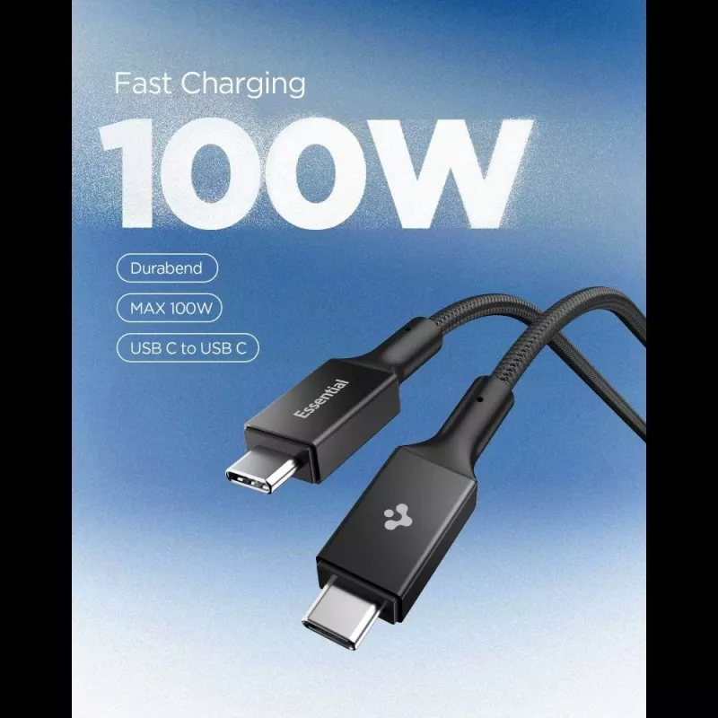 SPIGEN EB10015CC Essential USB-C to USB-C kabelis 100W 150cm Melns