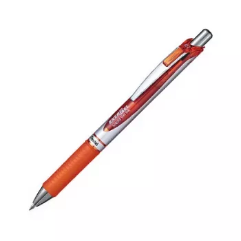 Pentel EnerGel Xm izvelkamā želejpildspalva - oranža tinte - 0,35 mm - sudraba korpuss ar oranžiem akcentiem - gumijas satvēriens - apaļa forma