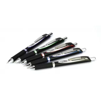 Pentel BLP77-AX izvelkamā želejveida pildspalva - melna tinte - 0,7 mm - pigmenta bāzes - melns korpuss - sudraba klipsis - kastītē