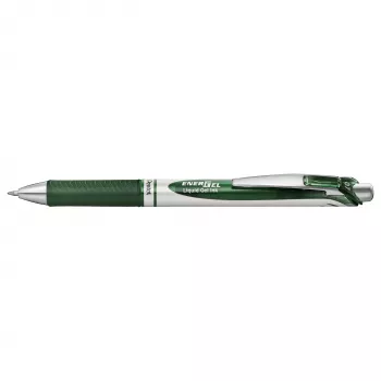 Pentel Energel BL77 Retractable Gel Pen - Green Ink - Green Barrel - Silver Accents - 0.7 mm - Medium Point - Water-Based - Single Pen