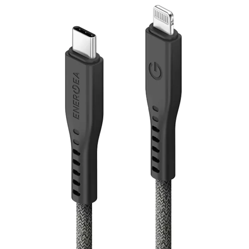 ENERGEA Flow USB-C to Lightning kabelis 1.5m Melns 60W 3A PD Ātrā uzlāde MFi Sertificēts