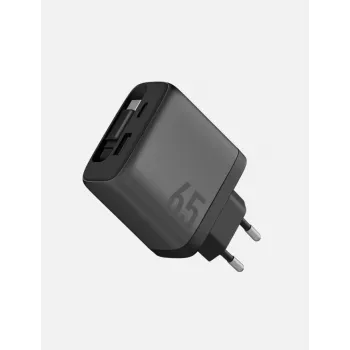 ENERGEA Ampcharge Arc 65W GaN USB-A/USB-C Wall Charger with Retractable USB-C Cable, Gunmetal