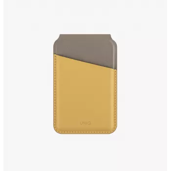 UNIQ Lyden DS Magnētiskais maks ar RFID un telefona statīvs Kanārijdzeltenā / Flint Grey