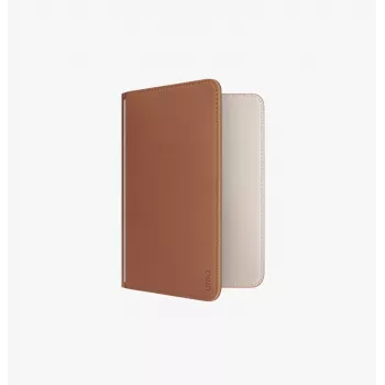 UNIQ Belmont Passport Holder with Apple Find My and RFID Blocking, Caramel Beige