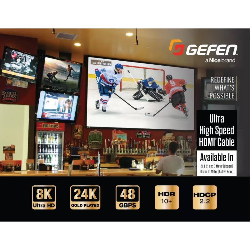 Gefen GEF-CAB-HS-HDMI-2M HDMI 2.1 kabelis 2m Melns 48Gbps 3D